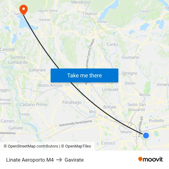 Linate Airport M4 to Gavirate map