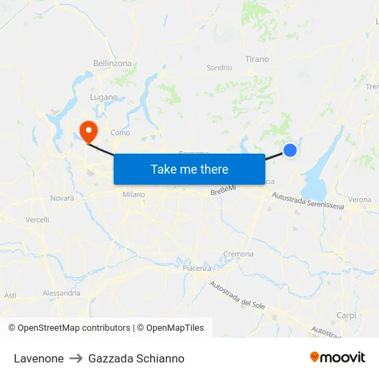 Lavenone to Gazzada Schianno map