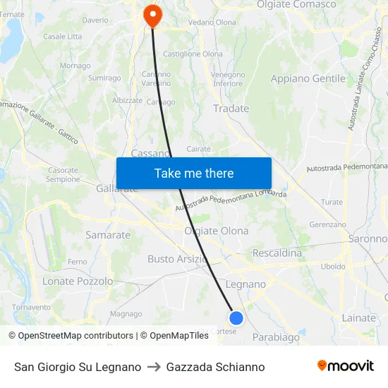San Giorgio Su Legnano to Gazzada Schianno map