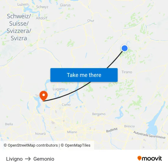 Livigno to Gemonio map