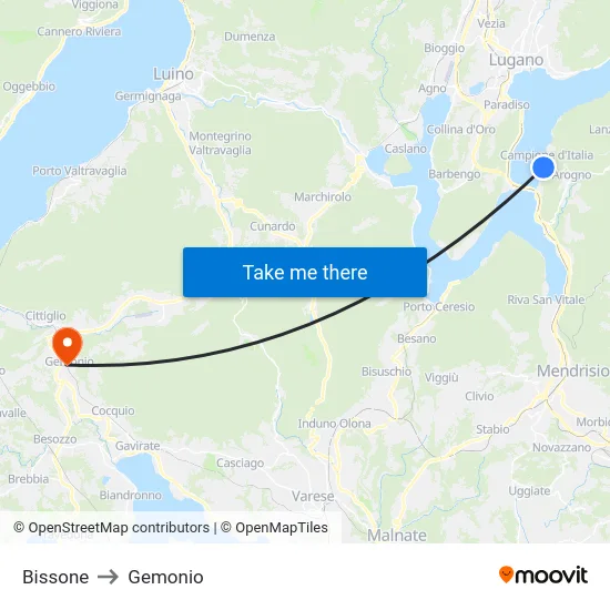 Bissone to Gemonio map