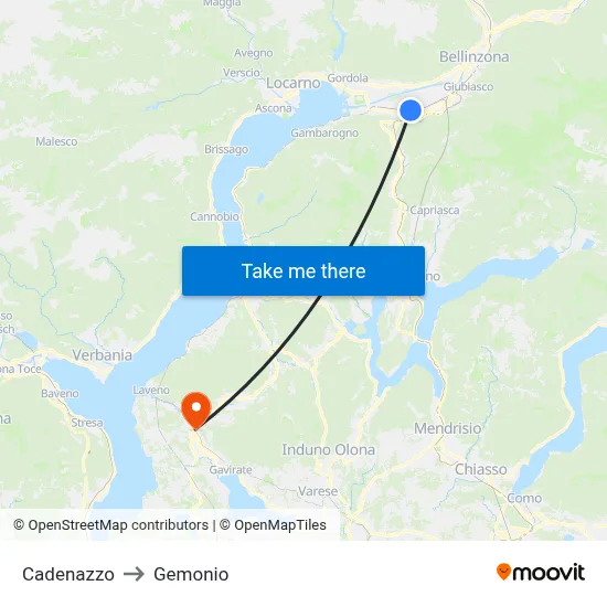 Cadenazzo to Gemonio map