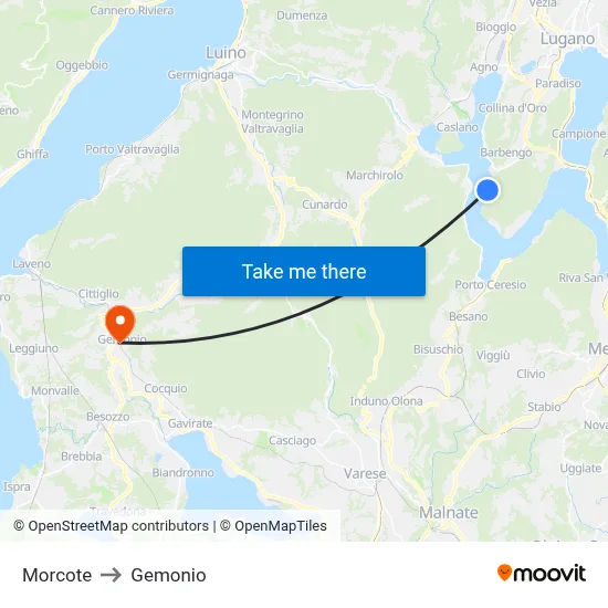 Morcote to Gemonio map