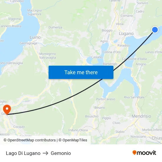 Lake of Lugano to Gemonio map