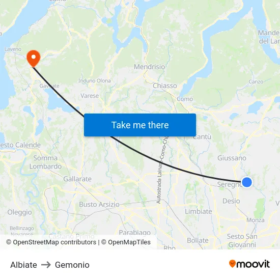 Albiate to Gemonio map
