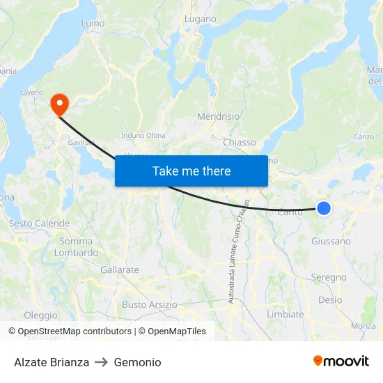 Alzate Brianza to Gemonio map