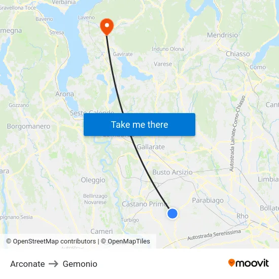 Arconate to Gemonio map