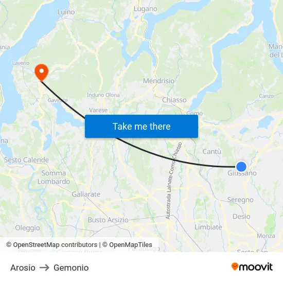 Arosio to Gemonio map