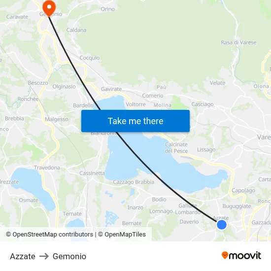 Azzate to Gemonio map