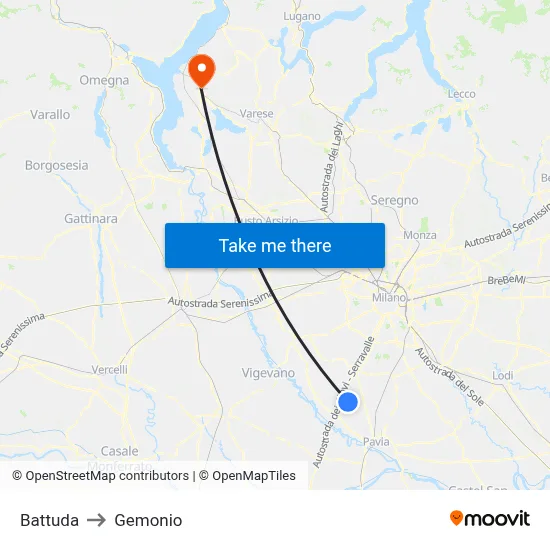 Battuda to Gemonio map