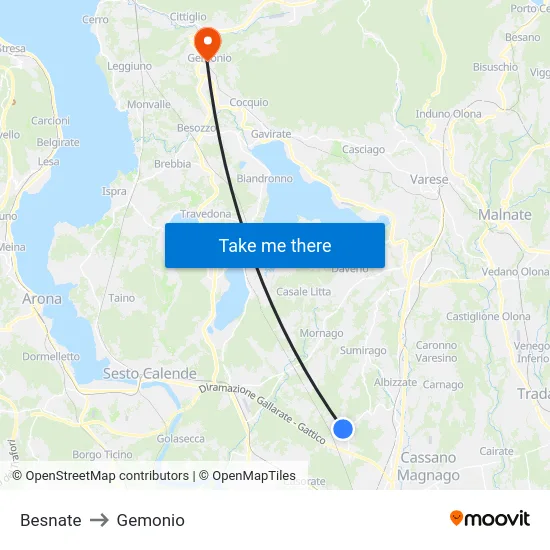 Besnate to Gemonio map