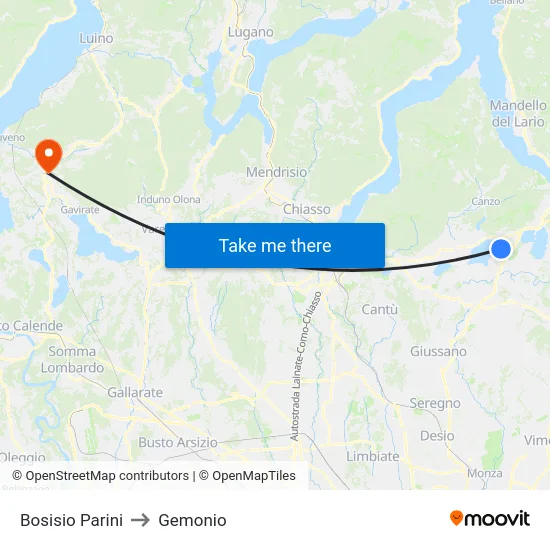 Bosisio Parini to Gemonio map