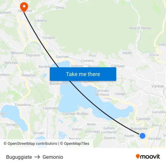 Buguggiate to Gemonio map