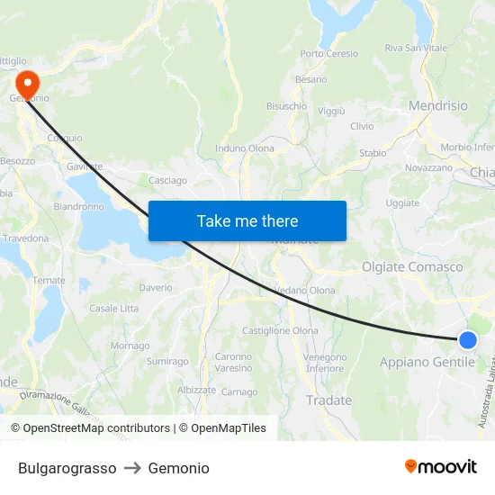 Bulgarograsso to Gemonio map