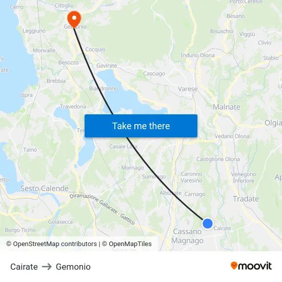 Cairate to Gemonio map