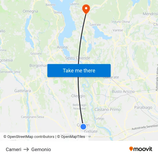 Cameri to Gemonio map