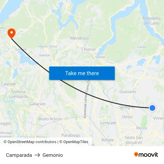 Camparada to Gemonio map