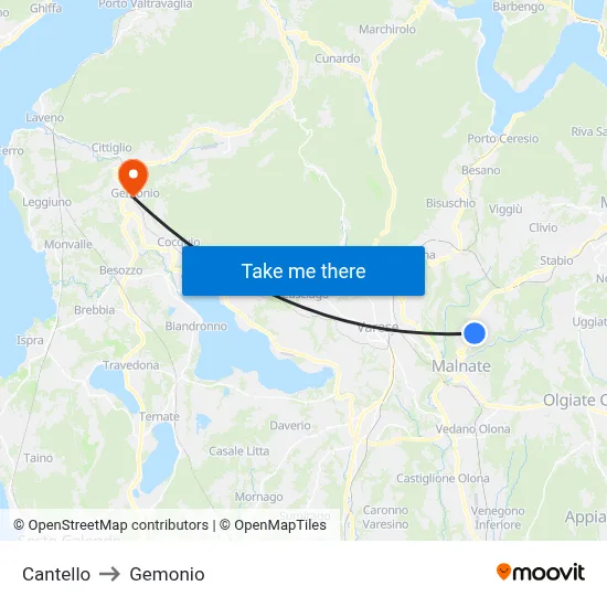 Cantello to Gemonio map