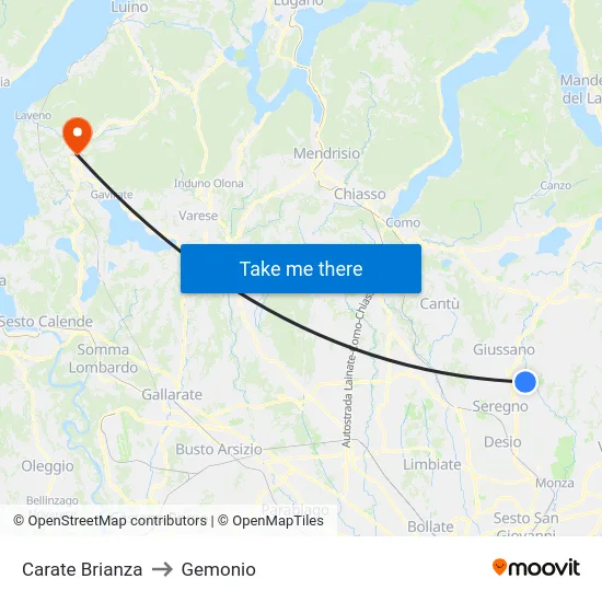 Carate Brianza to Gemonio map