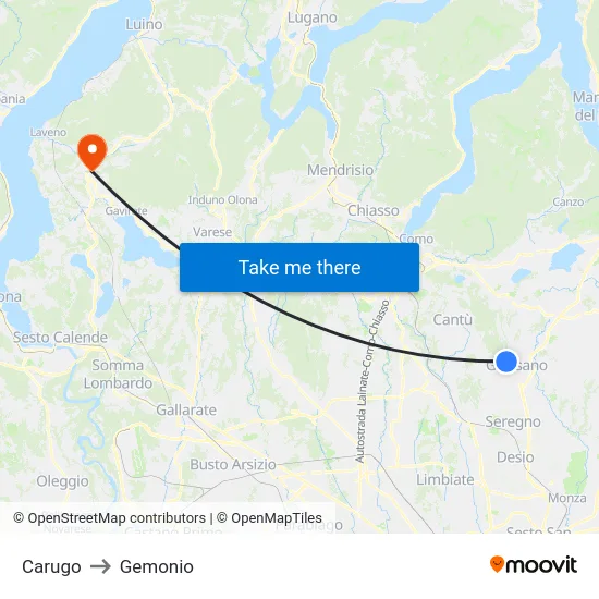 Carugo to Gemonio map