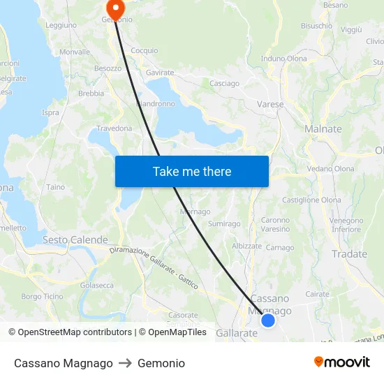 Cassano Magnago to Gemonio map