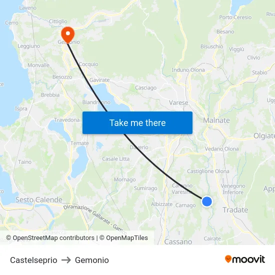 Castelseprio to Gemonio map