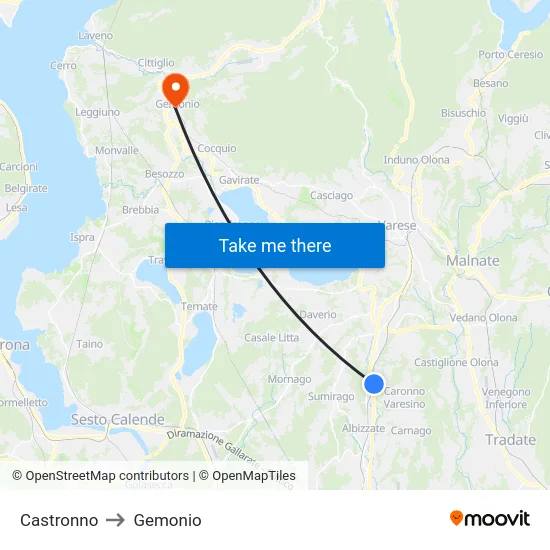 Castronno to Gemonio map