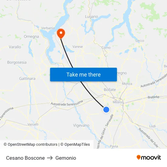 Cesano Boscone to Gemonio map