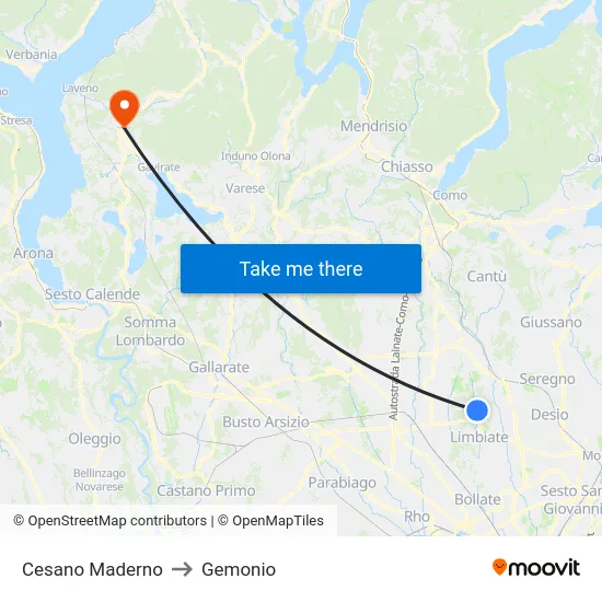 Cesano Maderno to Gemonio map