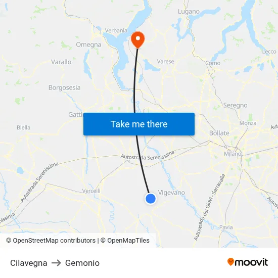 Cilavegna to Gemonio map