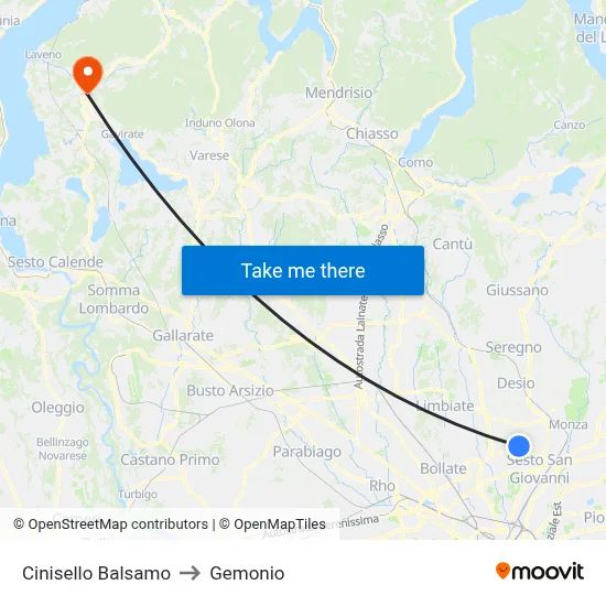 Cinisello Balsamo to Gemonio map