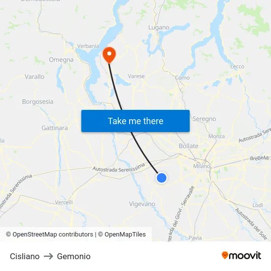 Cisliano to Gemonio map