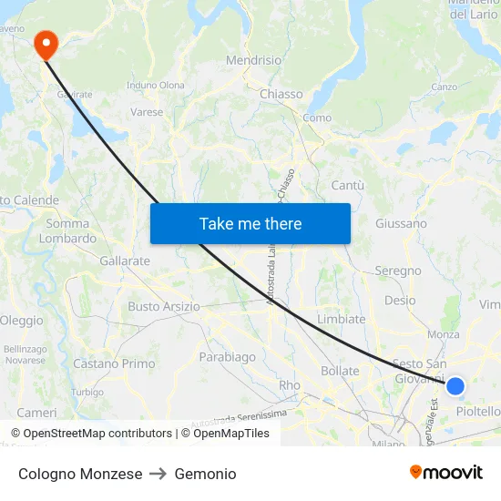 Cologno Monzese to Gemonio map