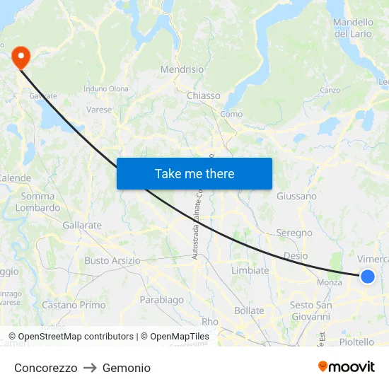 Concorezzo to Gemonio map