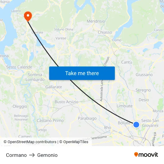 Cormano to Gemonio map