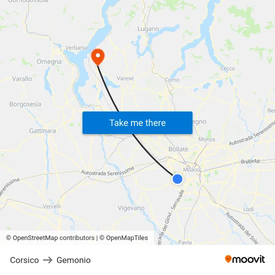 Corsico to Gemonio map