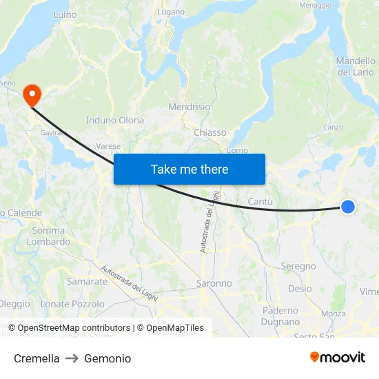 Cremella to Gemonio map