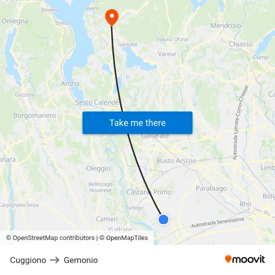 Cuggiono to Gemonio map