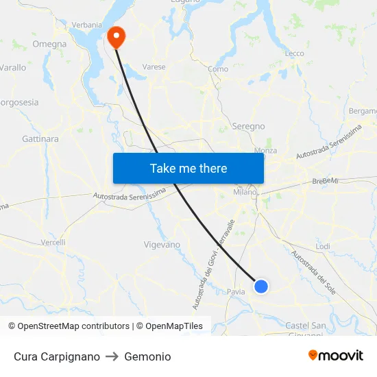 Cura Carpignano to Gemonio map