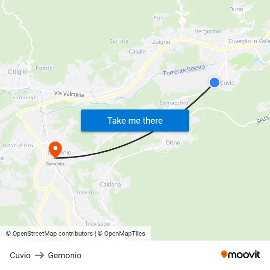 Cuvio to Gemonio map