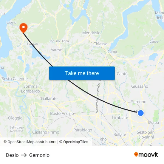 Desio to Gemonio map