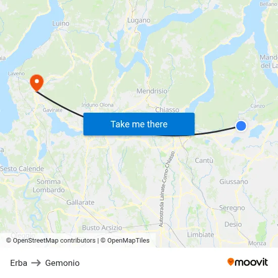 Erba to Gemonio map