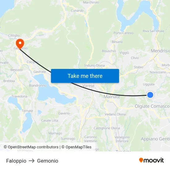 Faloppio to Gemonio map