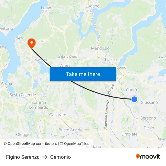 Figino Serenza to Gemonio map