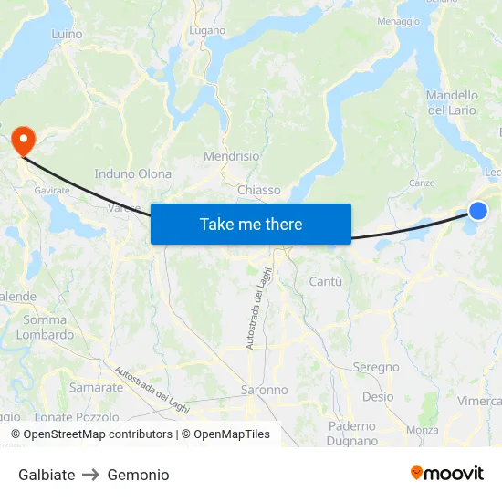 Galbiate to Gemonio map