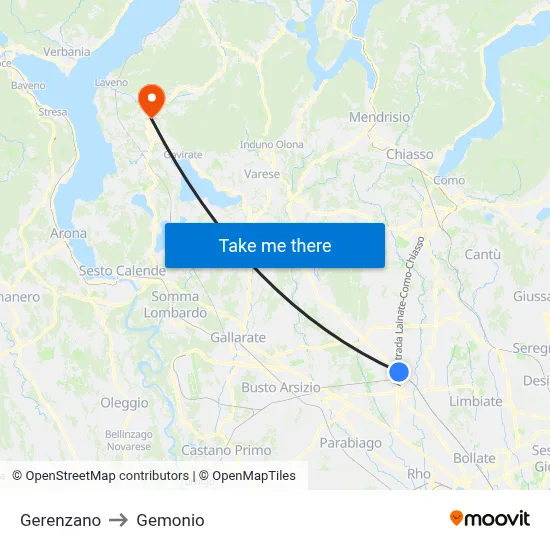 Gerenzano to Gemonio map