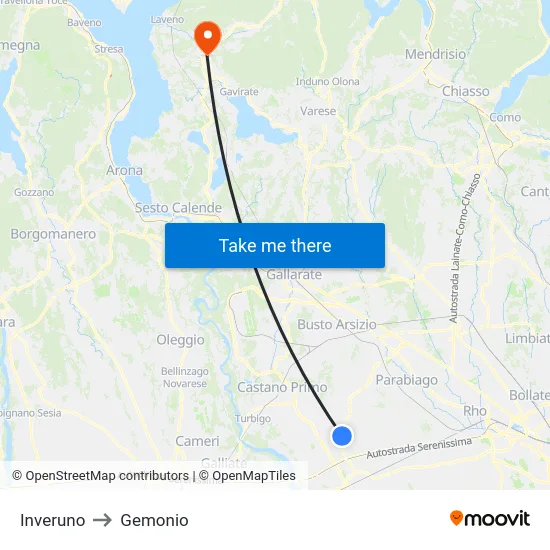 Inveruno to Gemonio map