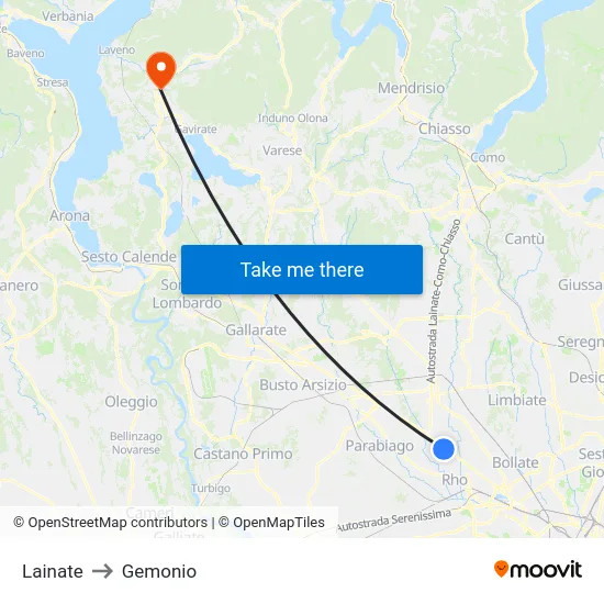 Lainate to Gemonio map