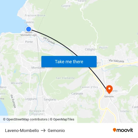 Laveno-Mombello to Gemonio map