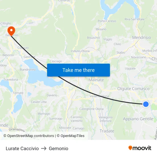 Lurate Caccivio to Gemonio map